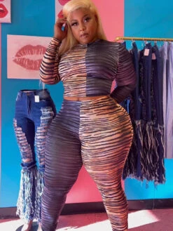 Contrast Color Plus Size 2 Piece Sets