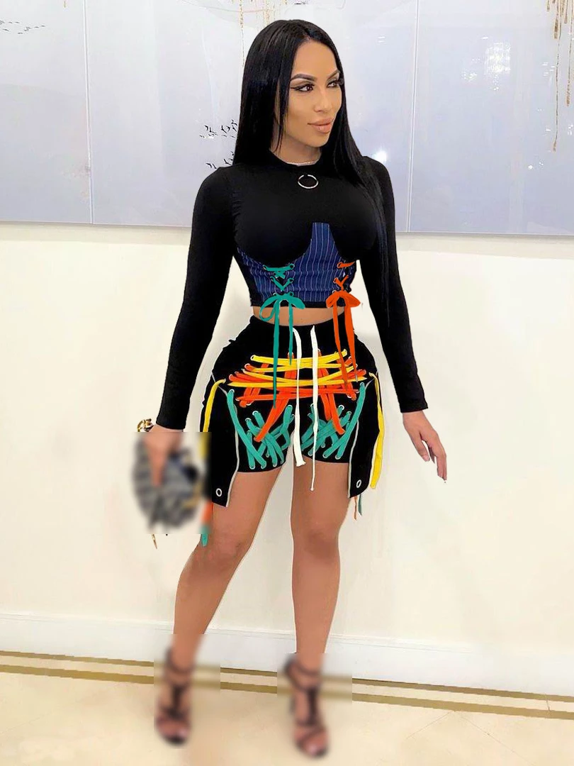 Chic Tie Wrap Patchwork 2 Piece Pant Sets - Image 4