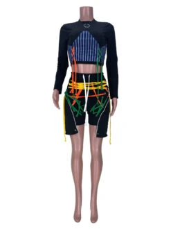 Chic Tie Wrap Patchwork 2 Piece Pant Sets