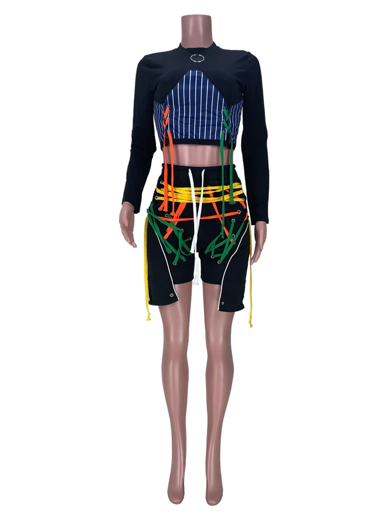 Chic Tie Wrap Patchwork 2 Piece Pant Sets