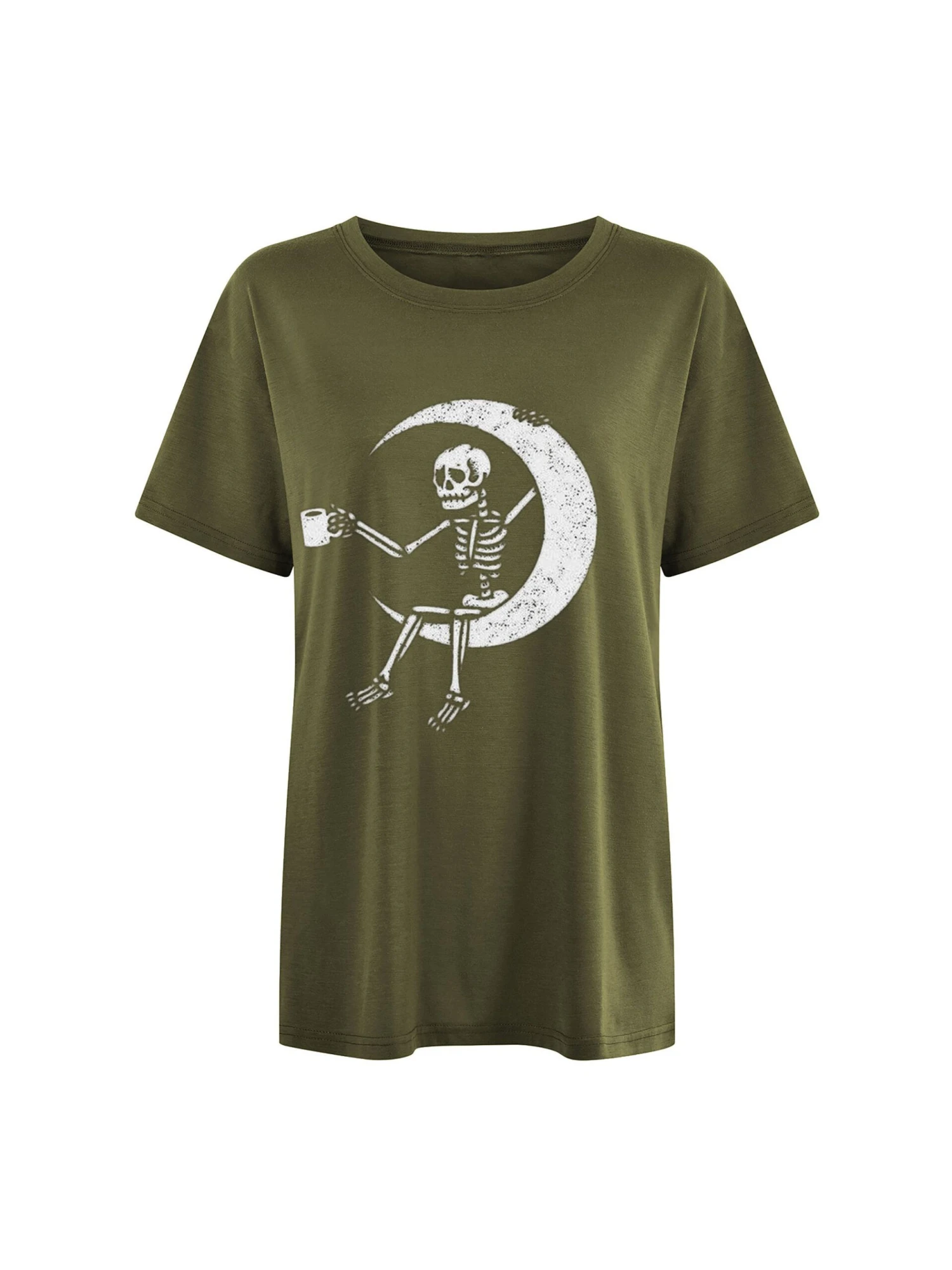 Euro Skeleton Moon Print Funny T Shirts