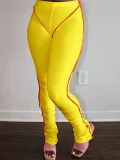Contrast Color Mid Waist Skinny Stacked Pants