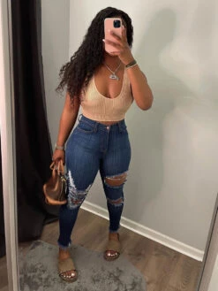 Fashion Hollow Out Latest Style Pencil Jeans