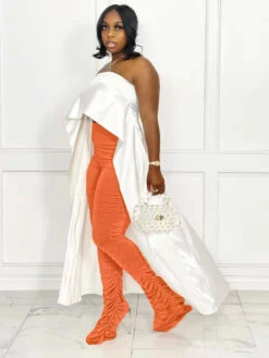 Sexy Ruched Solid Long Stacked Pant For Women