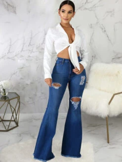 Fashion Hollow Out Denim Bootcut Jeans
