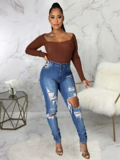 Night Club Hollow Out Jeans For Women