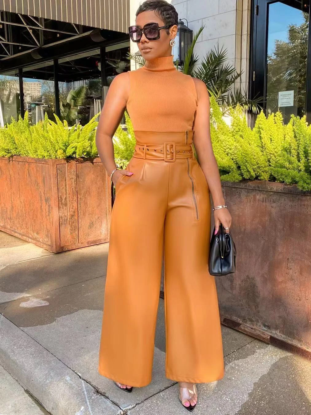 Latest Style Stylish High Waist Pu Long Pants - Image 2