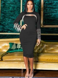 Club Plus Size Tassel Two Piece Dress Sets