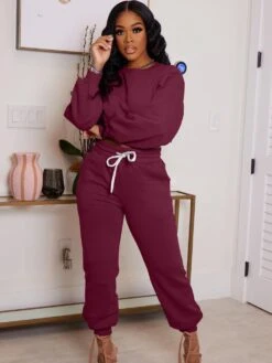 Casual Crew Neck 2 Piece Jogger Sets Women