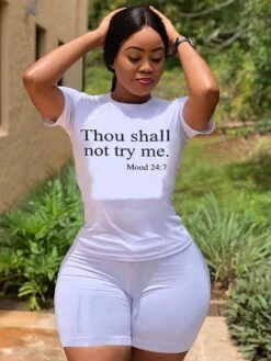 Letter Print Crew Neck Women 2 Pieces Suit