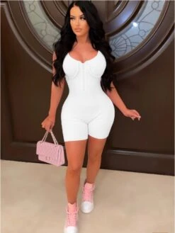 Summer Solid Sleeveless Skinny Rompers