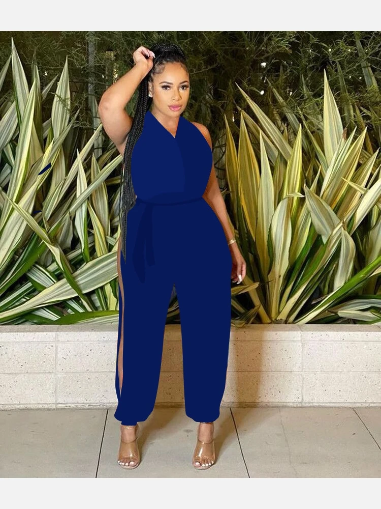 Sexy Halter Backless Slit Sleeveless Jumpsuit