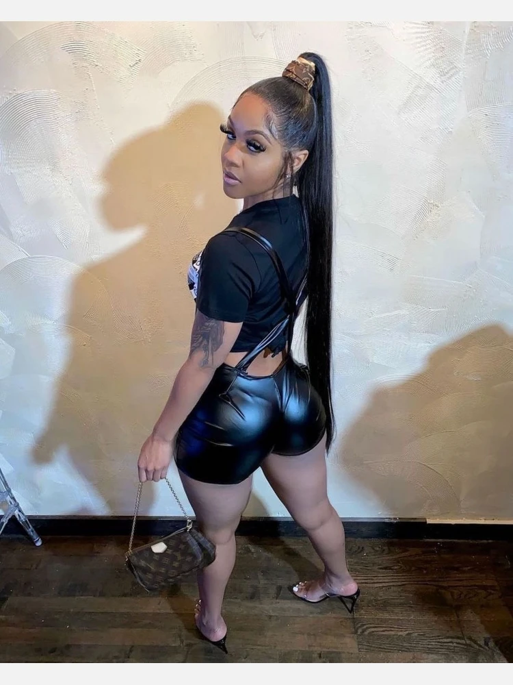 Simple Solid Pu Tights Shorts - Image 3