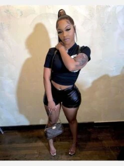 Simple Solid Pu Tights Shorts