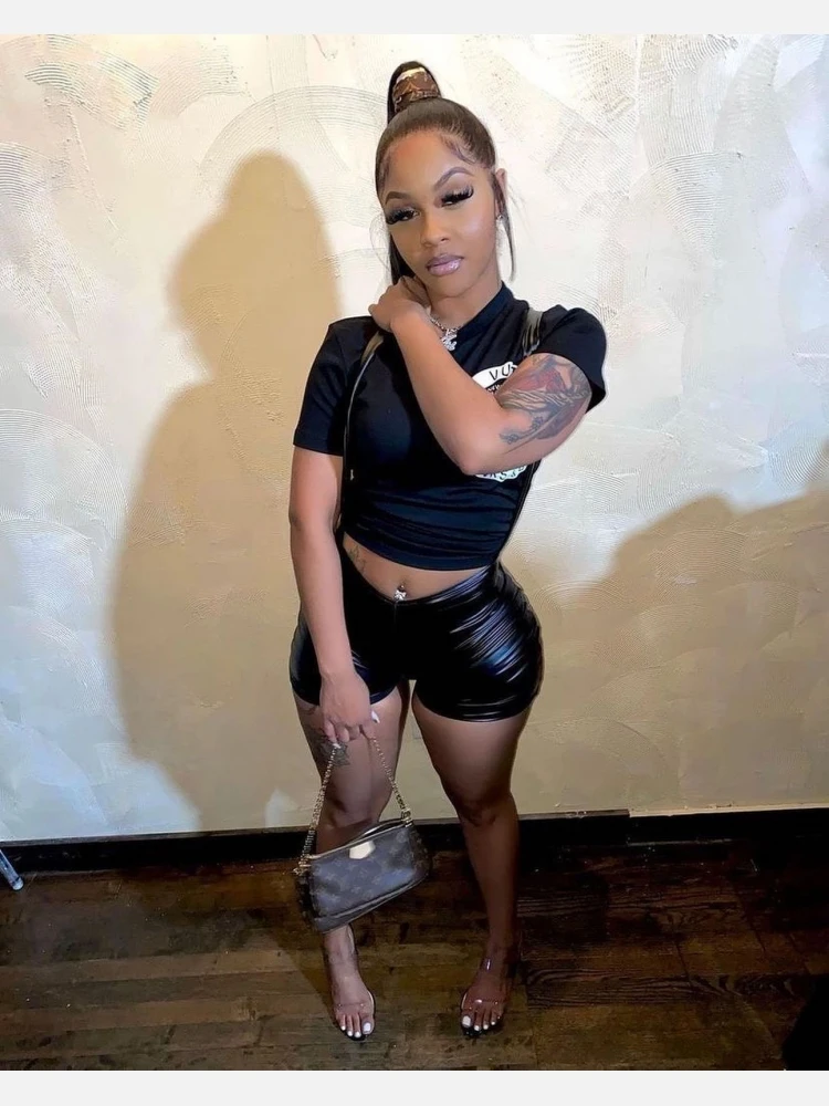 Simple Solid Pu Tights Shorts