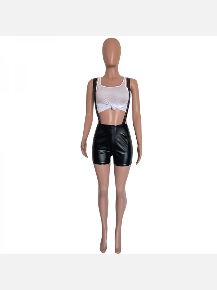 Simple Solid Pu Tights Shorts - Image 4