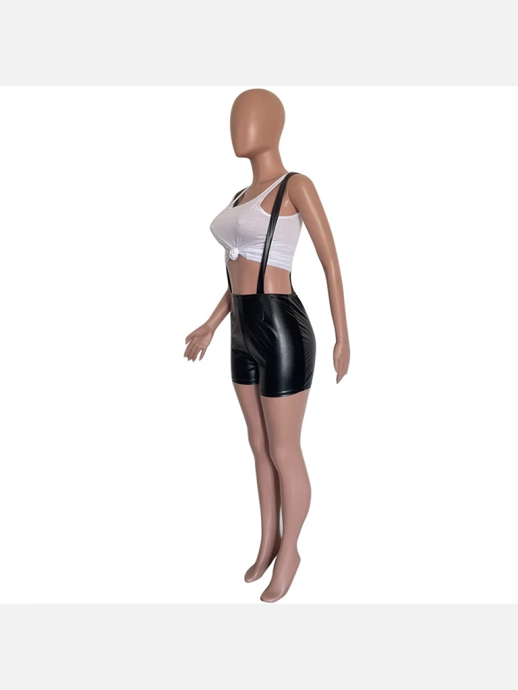 Simple Solid Pu Tights Shorts - Image 5