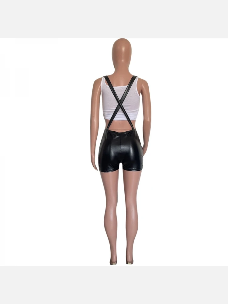 Simple Solid Pu Tights Shorts - Image 6