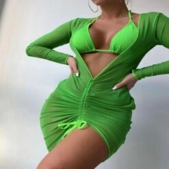 V-neck Drawstring Pure Color Bikini