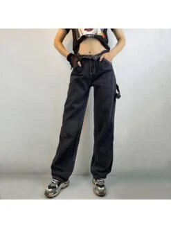 Loose, Pure Color Straight Leg Jeans