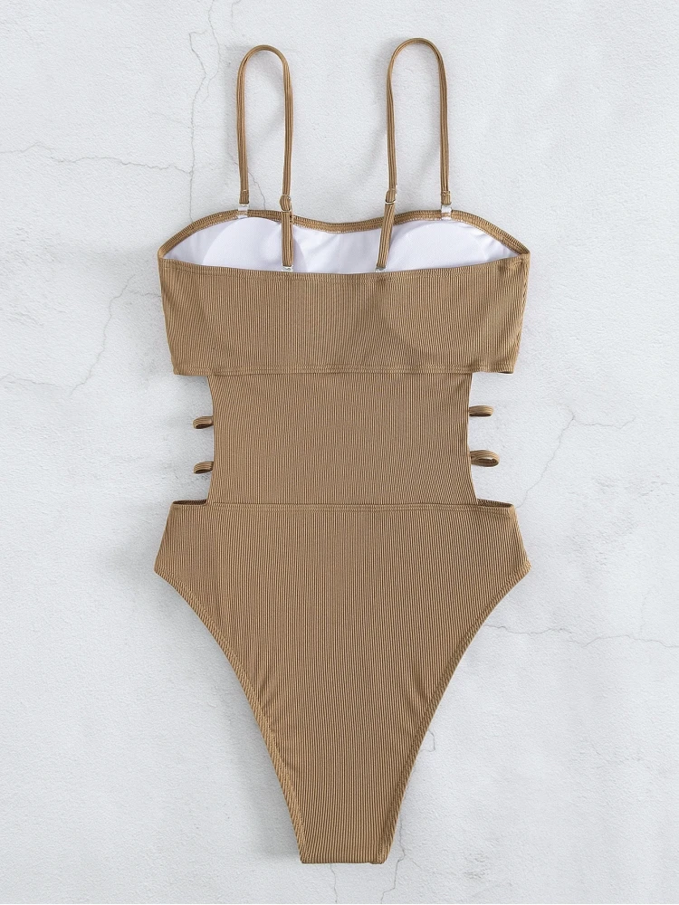 Spaghetti Straps Solid Hollow Out One Piece Swimsuits - Image 2