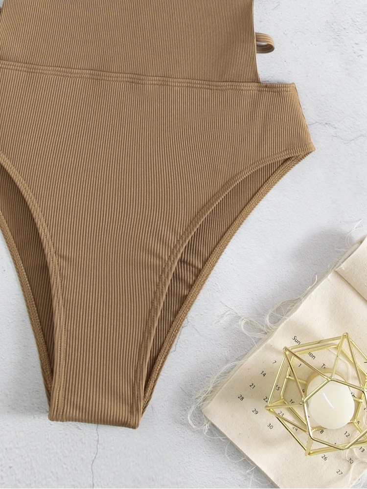 Spaghetti Straps Solid Hollow Out One Piece Swimsuits - Image 4