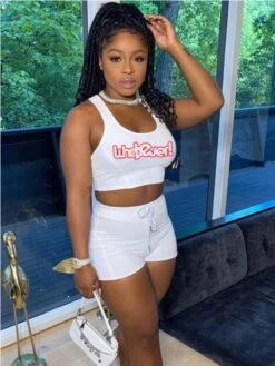 Sexy Letter Sleeveless Crop Tank Shorts Set