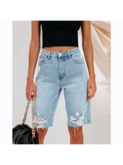 Fashion Ripped Pure Color Ripped Women's Denim Jeans
