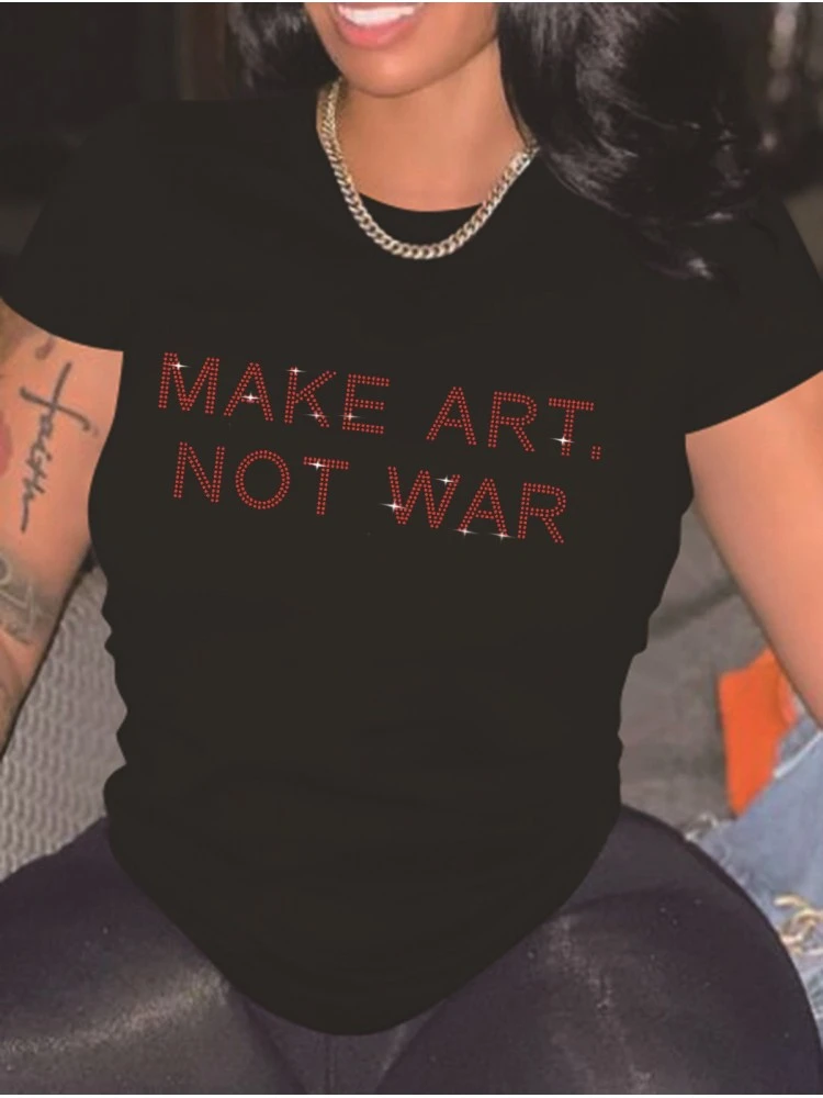 Summer Casual Letter Diamond Short Sleeve T Shirts