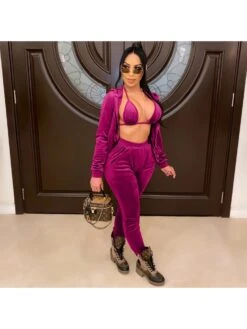 Jogging Sports Velvet Pure Color 3-Piece Trouser Sets