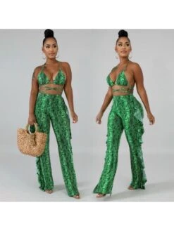 Sexy Snake Skin Printed Matching 2 Piece Pant Sets