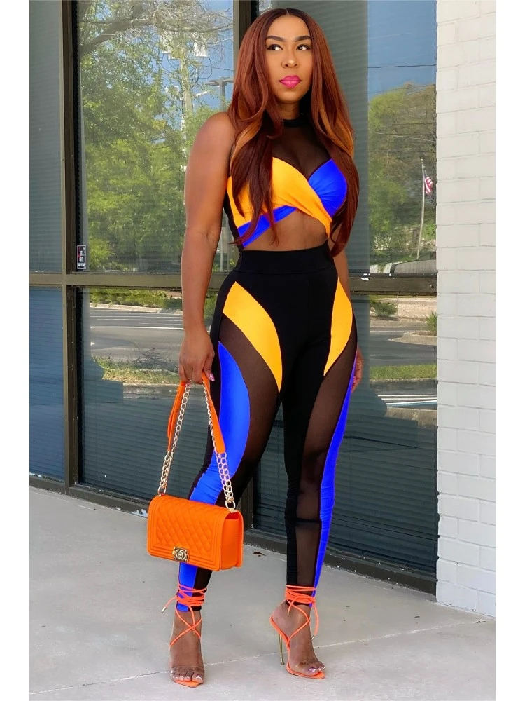 Women's Gauze Colorblock Sexy Suits