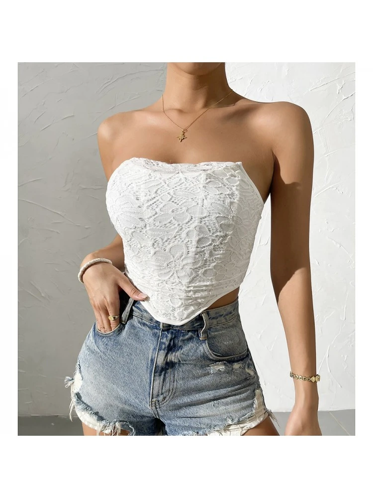 Nightclub Lace Backless Pure Color Strapless Camisoles