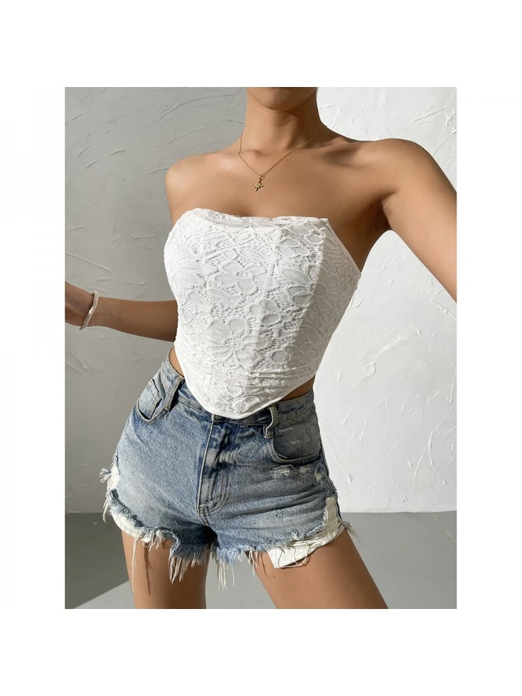 Nightclub Lace Backless Pure Color Strapless Camisoles - Image 3