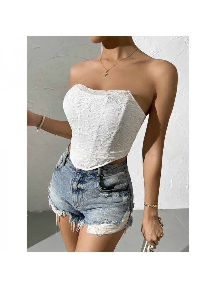 Nightclub Lace Backless Pure Color Strapless Camisoles - Image 4