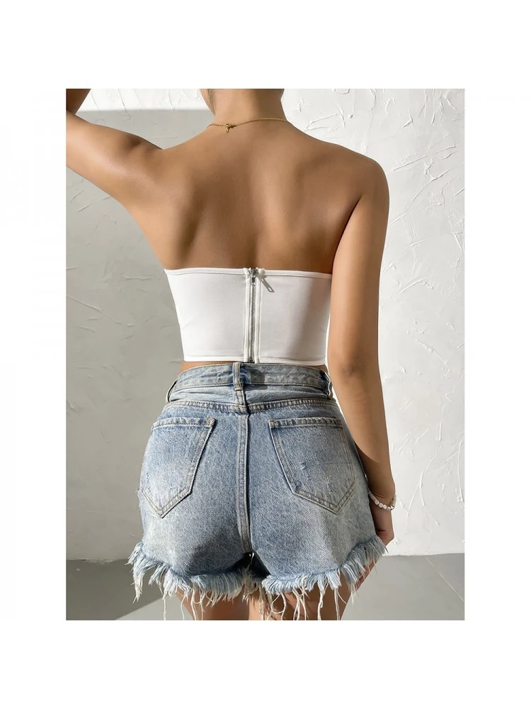 Nightclub Lace Backless Pure Color Strapless Camisoles - Image 5