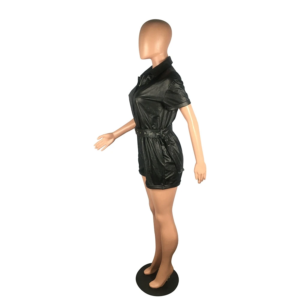 Pure Color PU Leather Rompers - Image 3