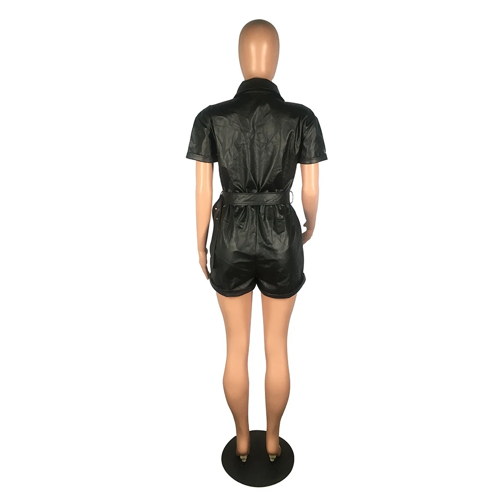 Pure Color PU Leather Rompers - Image 4