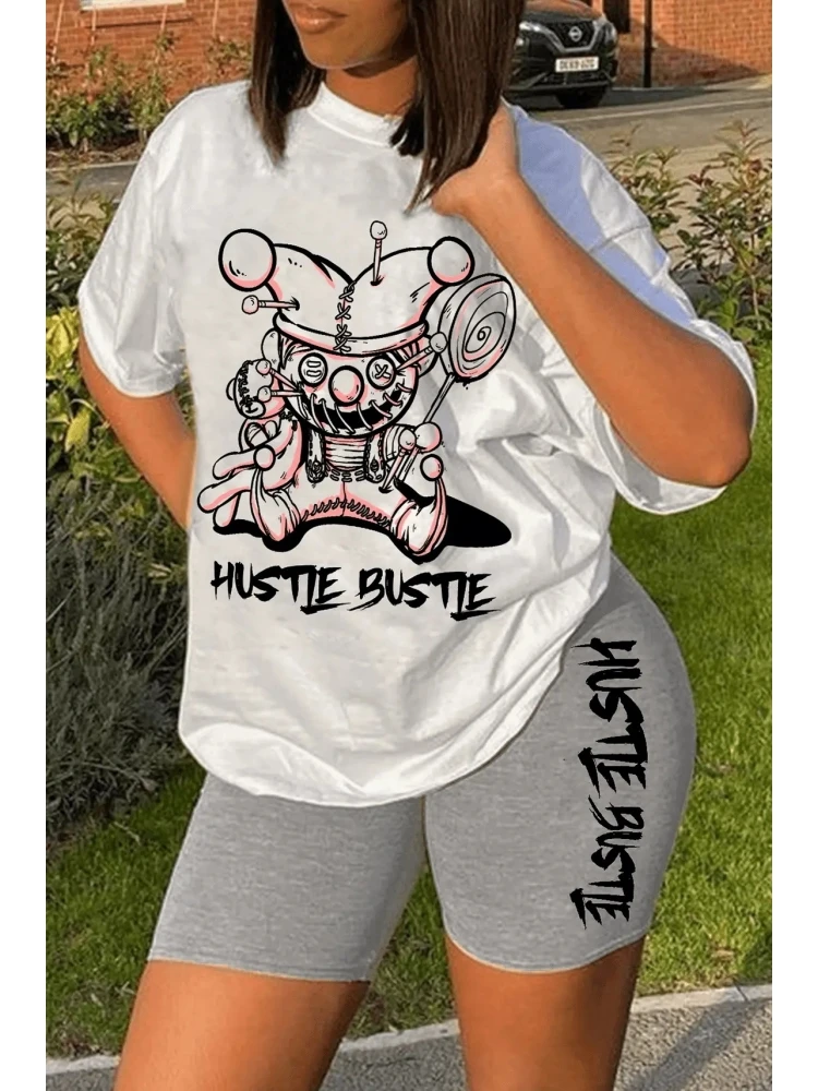 Plus Size Letter Printed 2 Piece Shorts Sets For Women