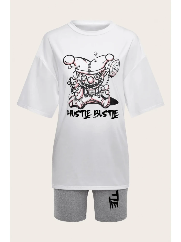 Plus Size Letter Printed 2 Piece Shorts Sets For Women - Image 2