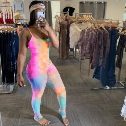 Sexy Tie Dyed Sleeveless Jumpsuit For Women