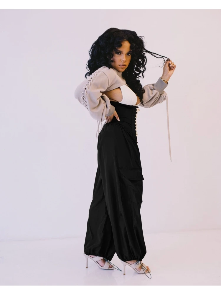 Fashion Casual Pure Color High Waist Straps Long Pants - Image 2