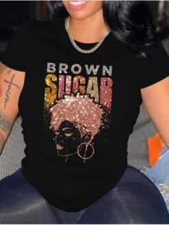 Stylish Black Printed Plus Size T Shirt Tops For Women