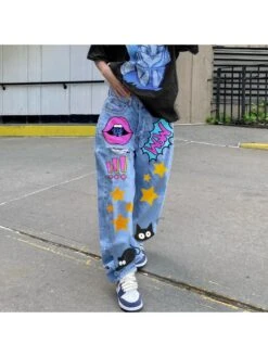 Cute Printed Straight Low Rise Jeans