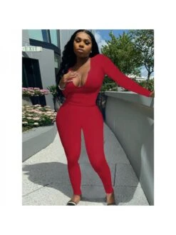 Casual Solid V Neck Matching 2 Piece Trouser Sets