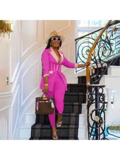 Fashion Contrast Color Lapel Women's Two-Piece Suit