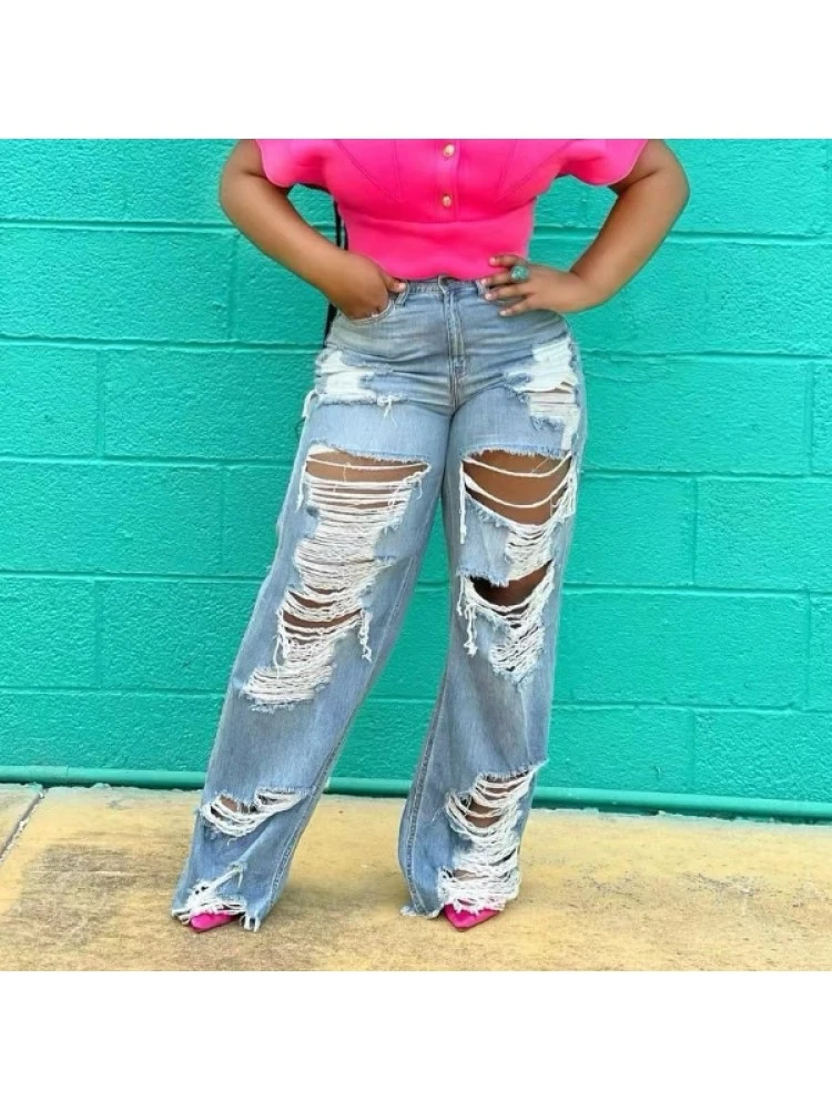 Fashion Pure Color Ripped Women's Denim Jeans - Image 4