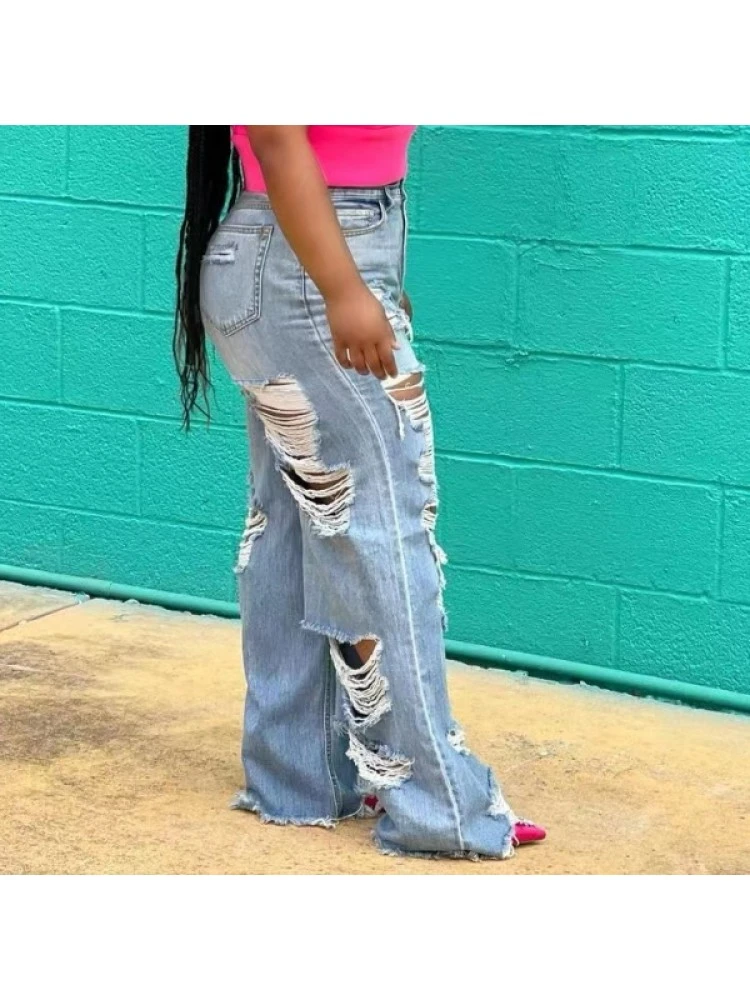 Fashion Pure Color Ripped Women's Denim Jeans - Image 5