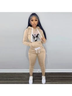 Leisure Printed Hooded Matching 2 Piece Workout Sets