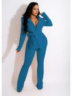 Pure Color Fashion Bandage Women's Two-Piece Set